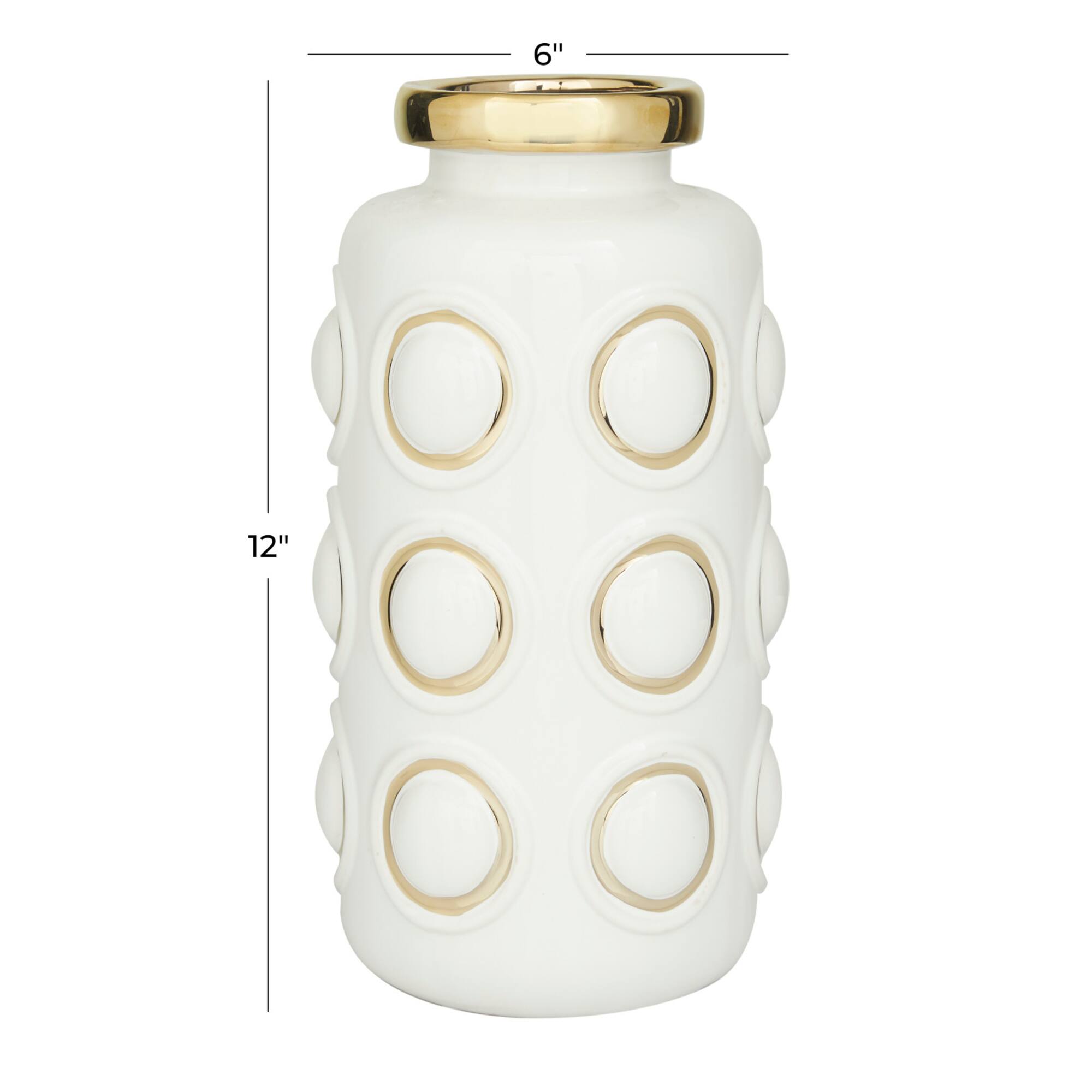 White Stoneware Contemporary Vase, 12" x 6" x 6"